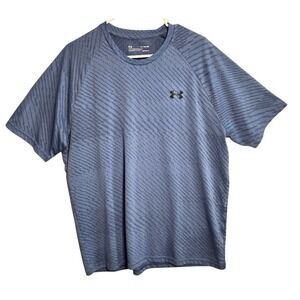 Under Armour HeatGear Mens XL Blue Black Textured Short Sleeve T-Shirt. 618
